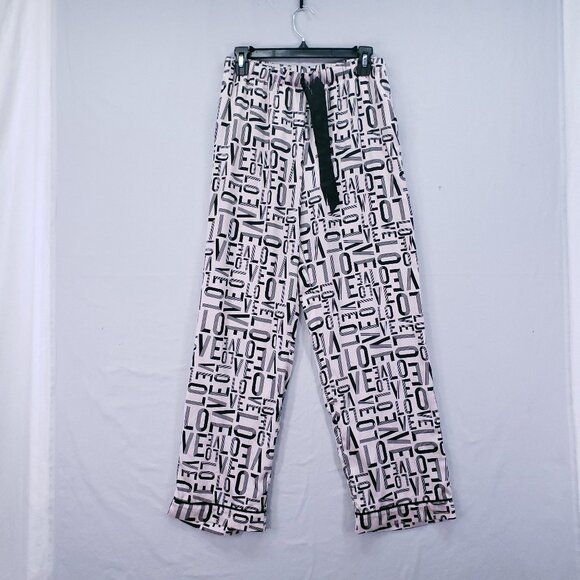 Victoria's Secret LOVE Print Pajama Pants Loungewear Bottoms Pink Black Size M - Picture 1 of 16